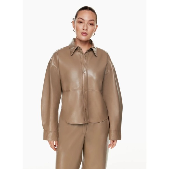 NWT Aritzia Babaton 2XS Pelli Hip Shirt Jacket Constant Camel Vegan Leat… - Picture 1 of 16